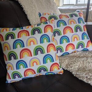 Pr Reversible Rainbow Pride Pillows 14" Square VGC